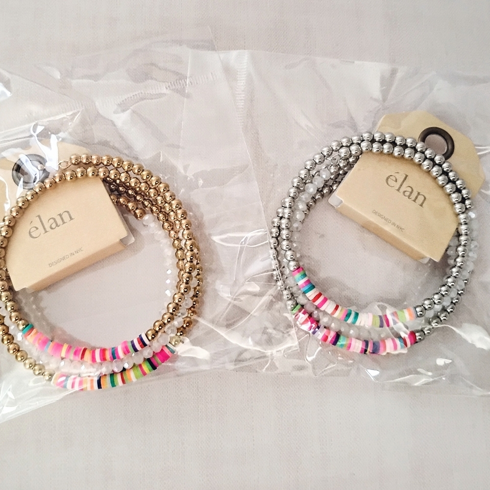 2- Piece élan Beaded Stretch Bracelet Set - Gold and Silver